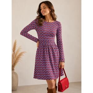 Boden Abigail Floral Jersey Long Sleeve Dress Size 6 Long 6L Fit Flare Pockets